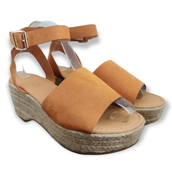 ROUGE Tradition Espadrille Sandals Ankle Strap Tan Faux Suede Platform Women 8.5 - Picture 1 of 15